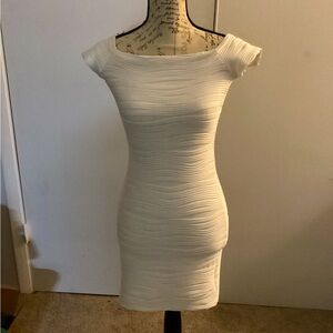 Vintage WetSeal White Abstract Pattern Bodycon Midi Dress Size XS